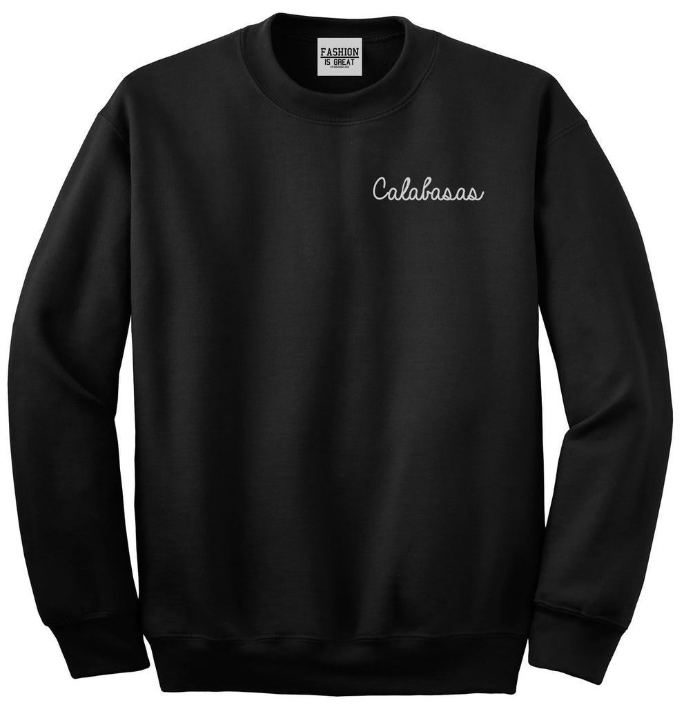 Calabasas CA Script Chest Black Womens Crewneck Sweatshirt