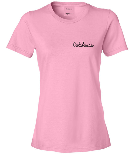 Calabasas CA Script Chest Pink Womens T-Shirt