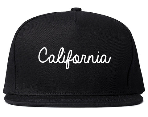 California CA Script Chest Black Snapback Hat