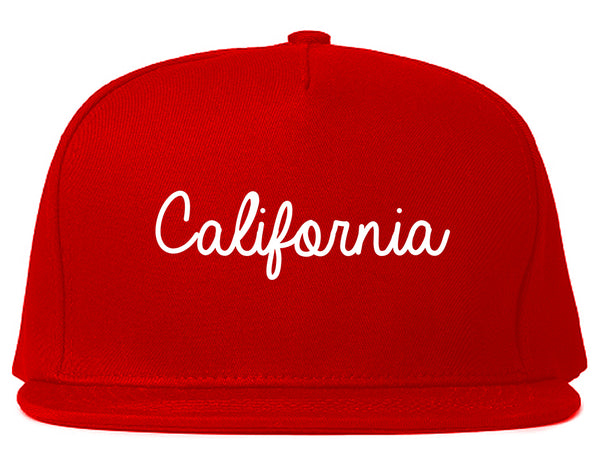California CA Script Chest Red Snapback Hat
