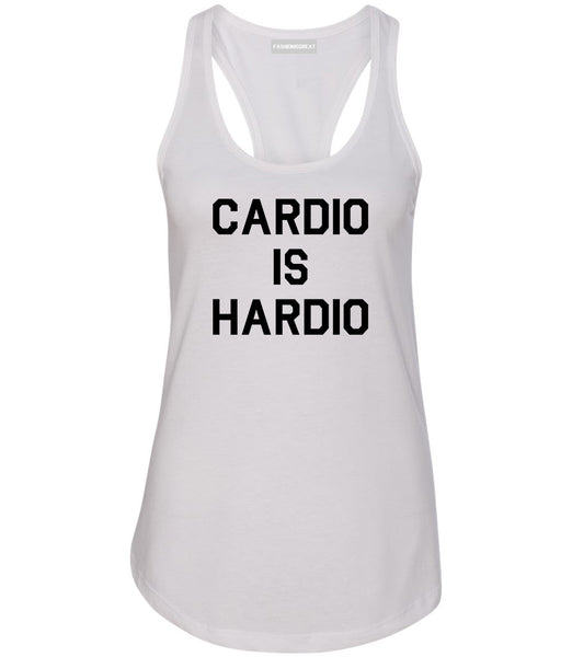 Cardio Is Hardio Funny Workout White Womens Racerback Tank Top