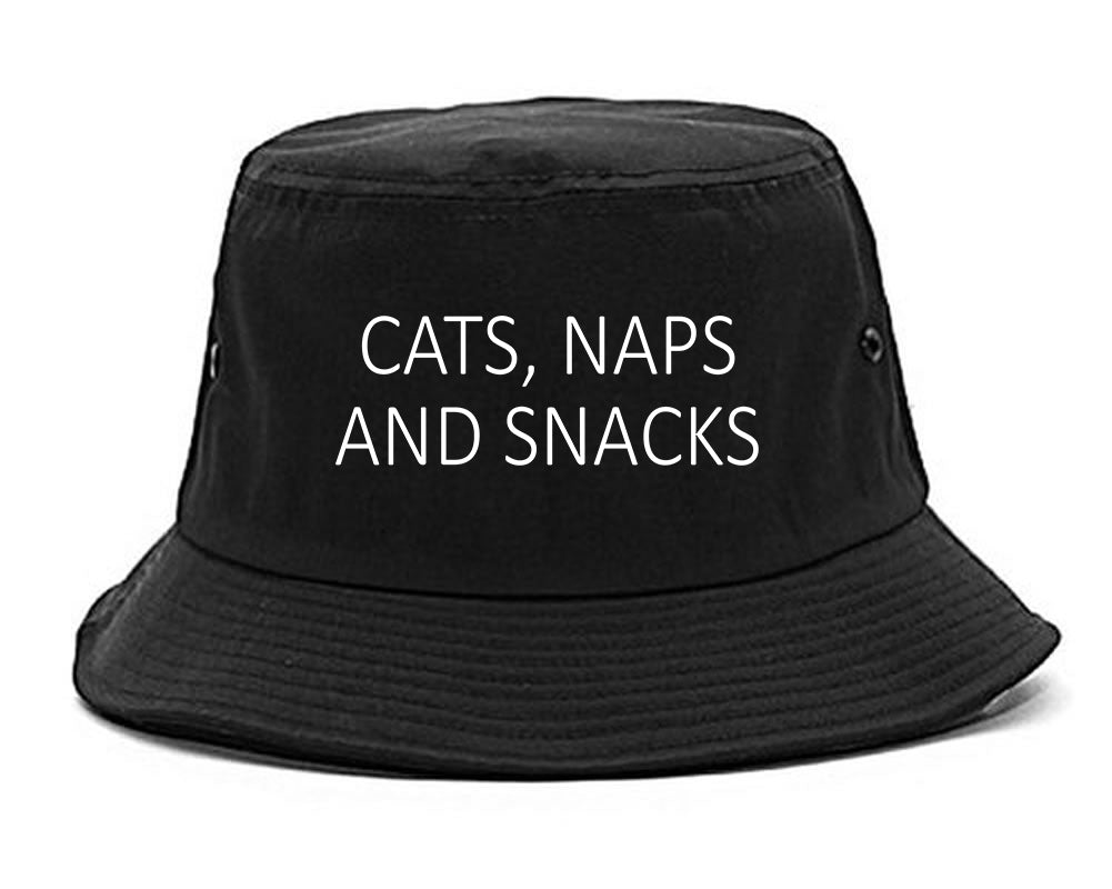 Cats Naps And Snacks Cat Lover Bucket Hat Black