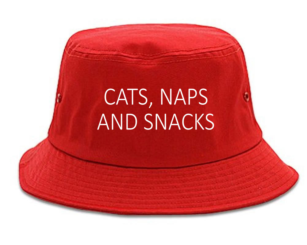 Cats Naps And Snacks Cat Lover Bucket Hat Red