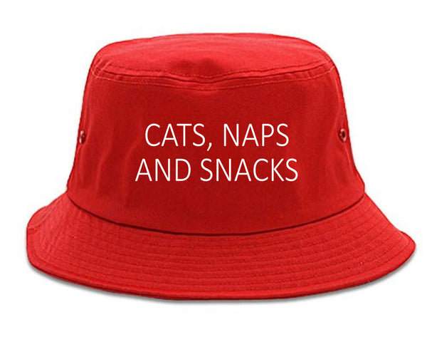 Cats Naps And Snacks Cat Lover Bucket Hat Red