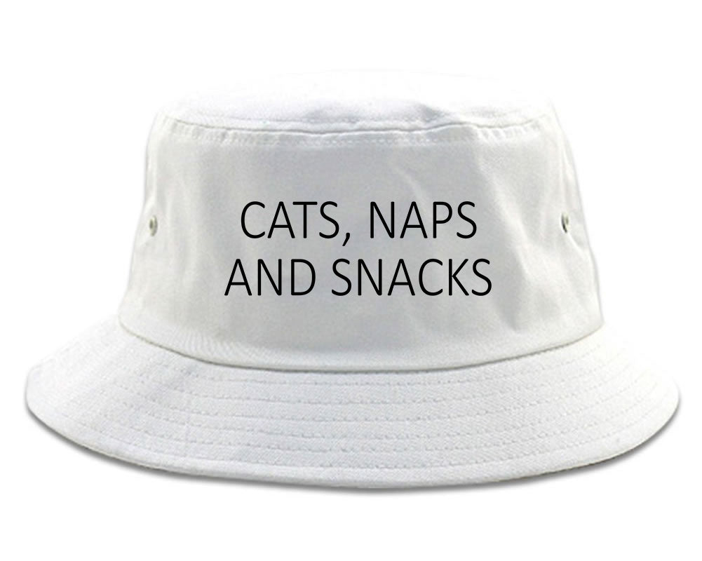Cats Naps And Snacks Cat Lover Bucket Hat White