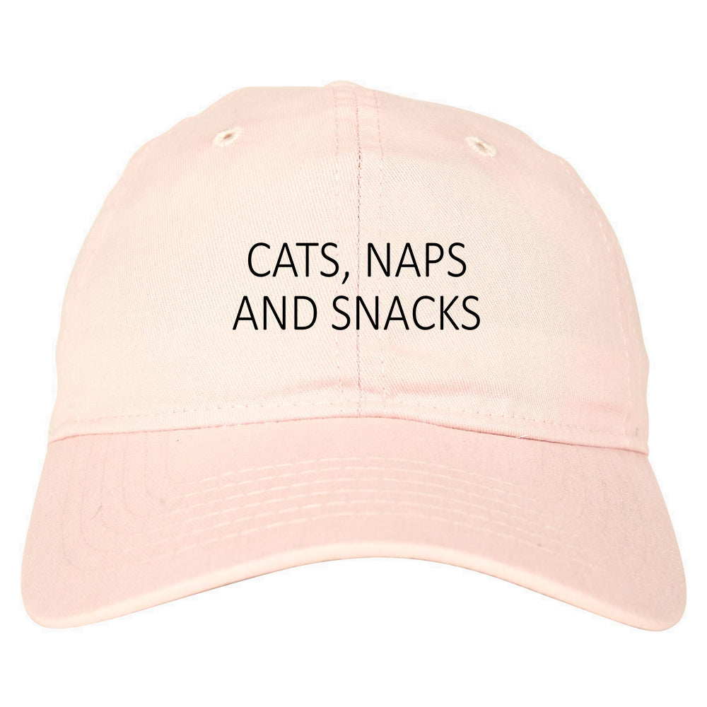 Cats Naps And Snacks Cat Lover Dad Hat Pink