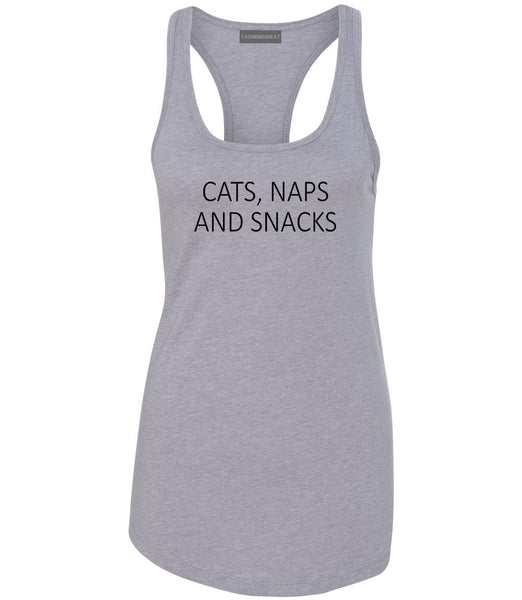 Cats Naps And Snacks Cat Lover Womens Racerback Tank Top Grey