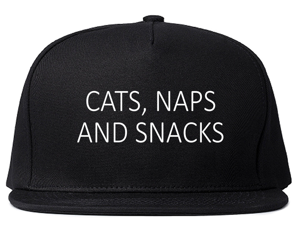 Cats Naps And Snacks Cat Lover Snapback Hat Black