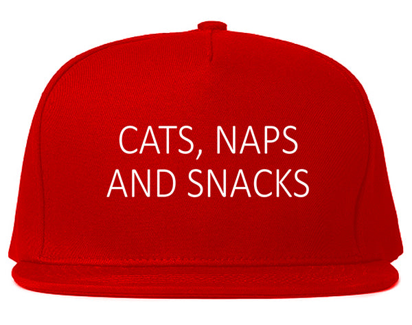 Cats Naps And Snacks Cat Lover Snapback Hat Red