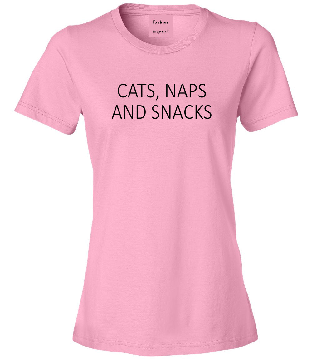 Cats Naps And Snacks Cat Lover Womens Graphic T-Shirt Pink