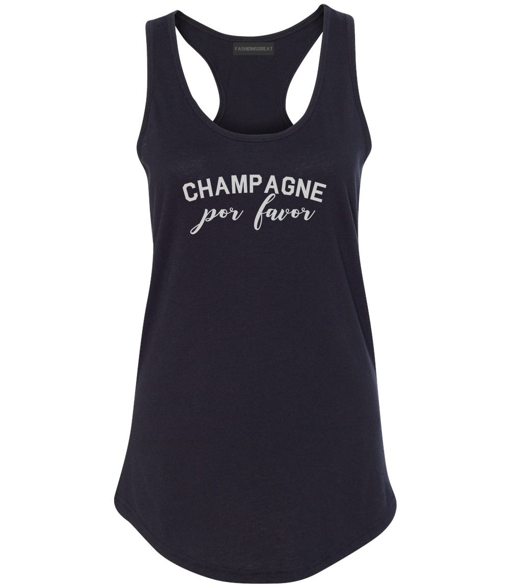 Champagne Por Favor Spanish Drinking Black Racerback Tank Top