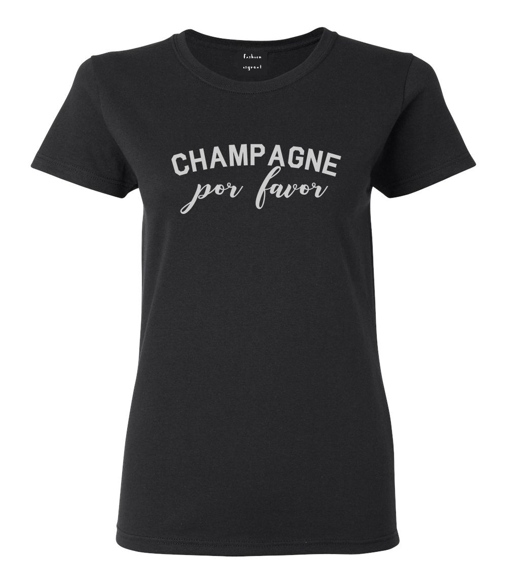 Champagne Por Favor Spanish Drinking Black T-Shirt