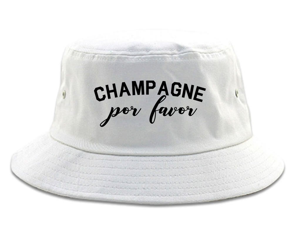 Champagne Por Favor Spanish Drinking White Bucket Hat