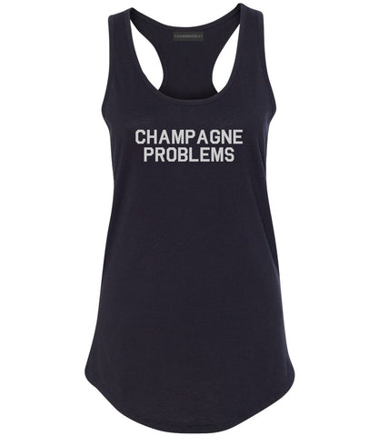 Champagne Problems Funny Drinking Black Racerback Tank Top