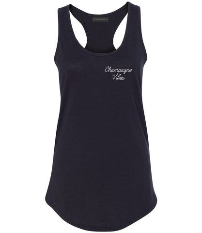 Champagne Vibes Wedding Chest Black Womens Racerback Tank Top