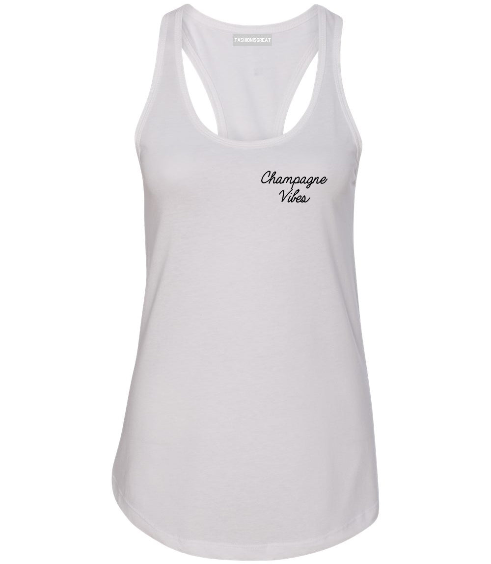 Champagne Vibes Wedding Chest White Womens Racerback Tank Top