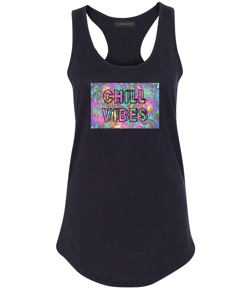 Chill Vibes Trippy Black Womens Racerback Tank Top