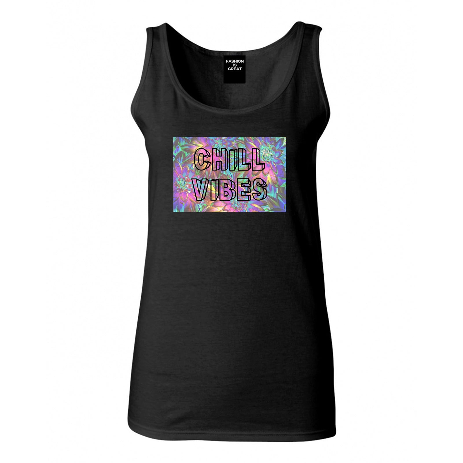 Chill Vibes Trippy Black Womens Tank Top