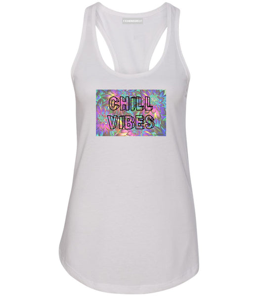 Chill Vibes Trippy White Womens Racerback Tank Top