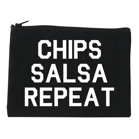 Chips Salsa Repeat Funny Food Black Makeup Bag