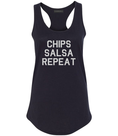 Chips Salsa Repeat Funny Food Black Racerback Tank Top
