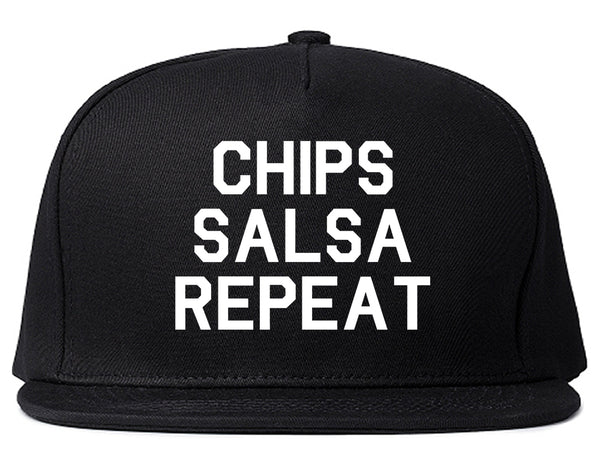 Chips Salsa Repeat Funny Food Black Snapback Hat
