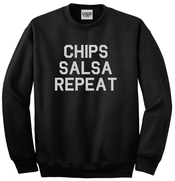 Chips Salsa Repeat Funny Food Black Crewneck Sweatshirt