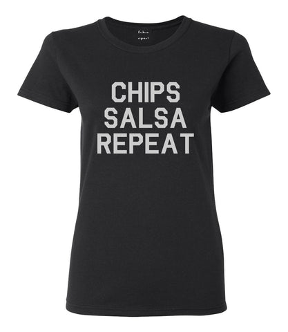 Chips Salsa Repeat Funny Food Black T-Shirt