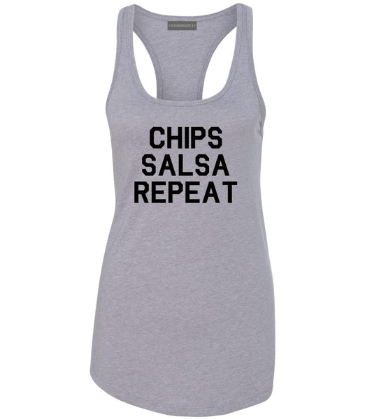 Chips Salsa Repeat Funny Food Grey Racerback Tank Top