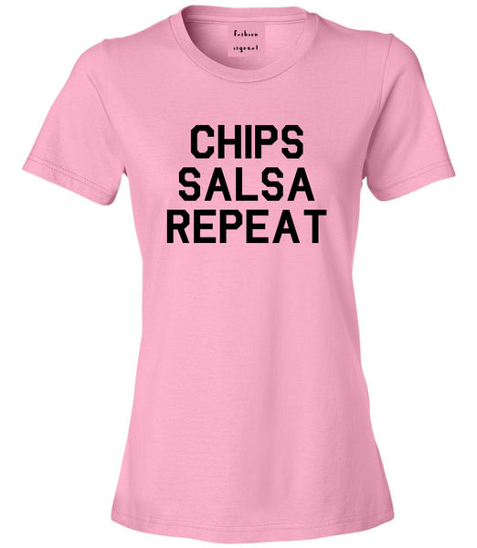 Chips Salsa Repeat Funny Food Pink T-Shirt