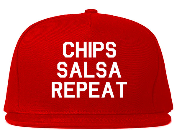 Chips Salsa Repeat Funny Food Red Snapback Hat