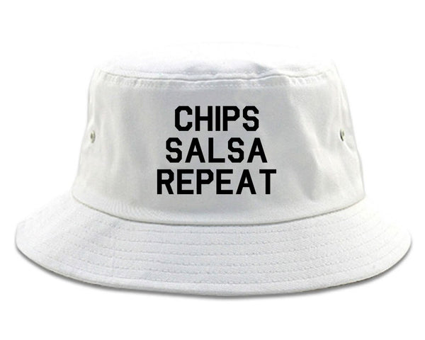 Chips Salsa Repeat Funny Food White Bucket Hat