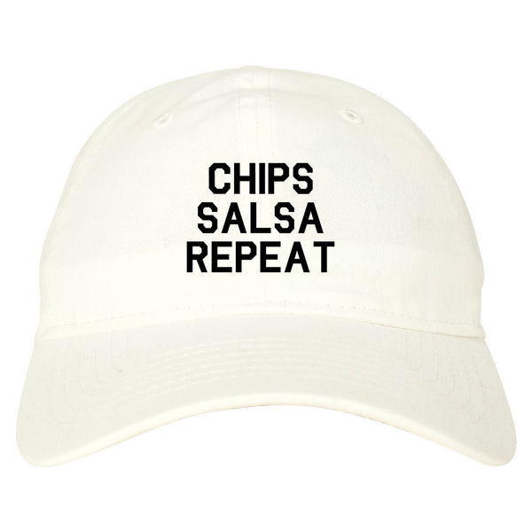 Chips Salsa Repeat Funny Food White Dad Hat