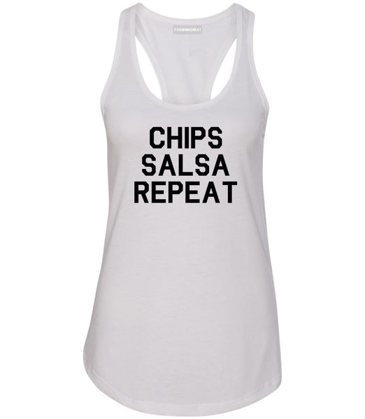 Chips Salsa Repeat Funny Food White Racerback Tank Top