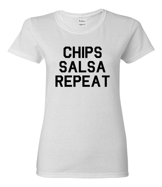 Chips Salsa Repeat Funny Food White T-Shirt