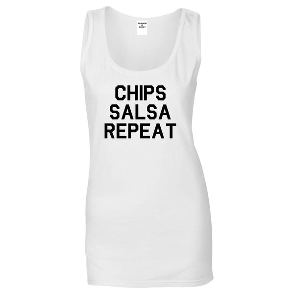 Chips Salsa Repeat Funny Food White Tank Top