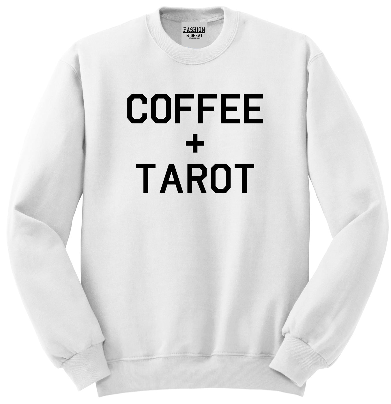 Coffee And Tarot Cards White Womens Crewneck Sweatshirt