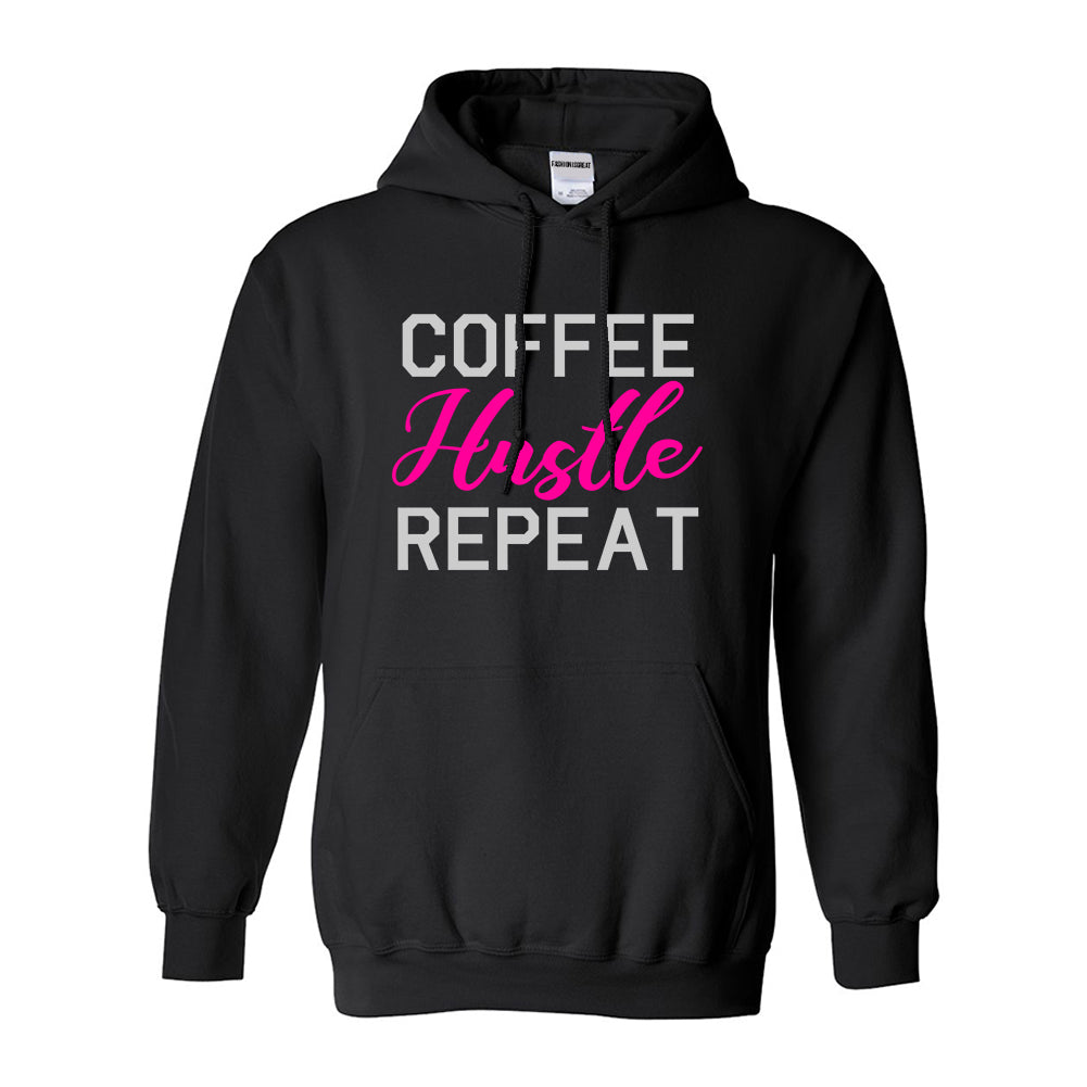 Coffee Hustle Repeat Funny Black Pullover Hoodie