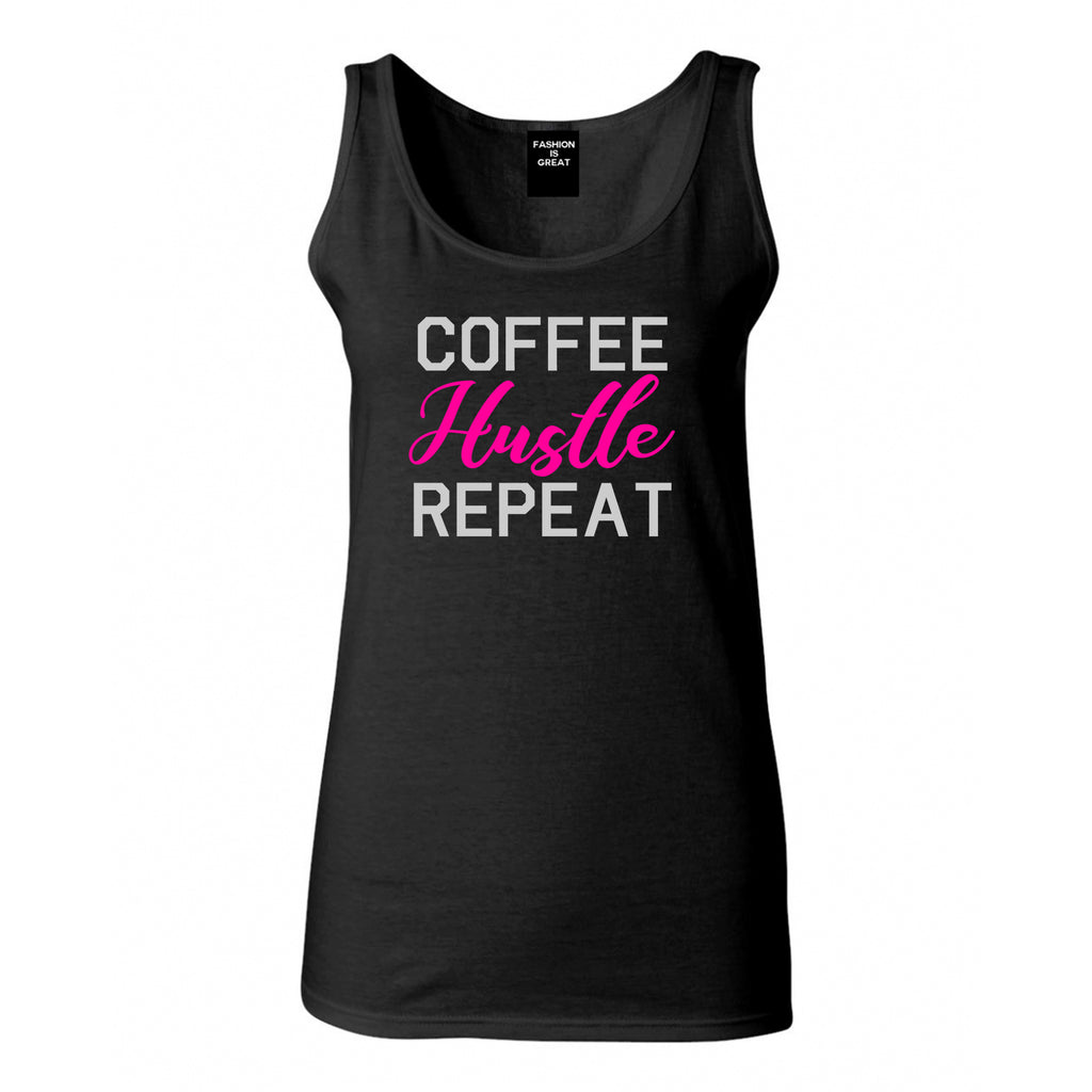Coffee Hustle Repeat Funny Black Tank Top