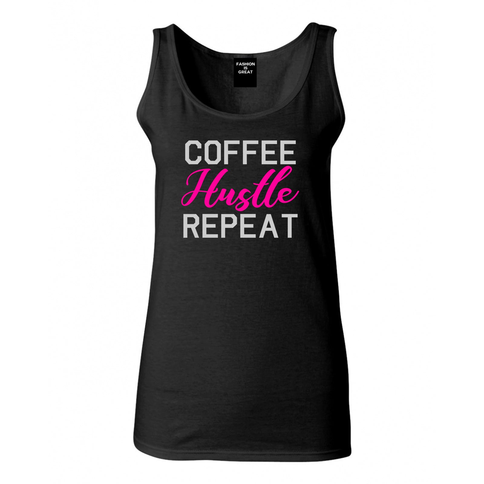 Coffee Hustle Repeat Funny Black Tank Top