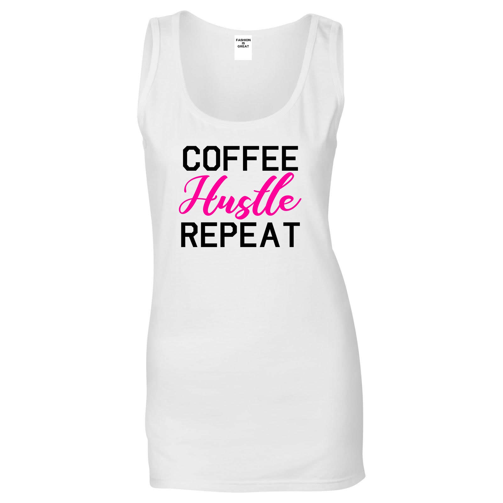 Coffee Hustle Repeat Funny White Tank Top