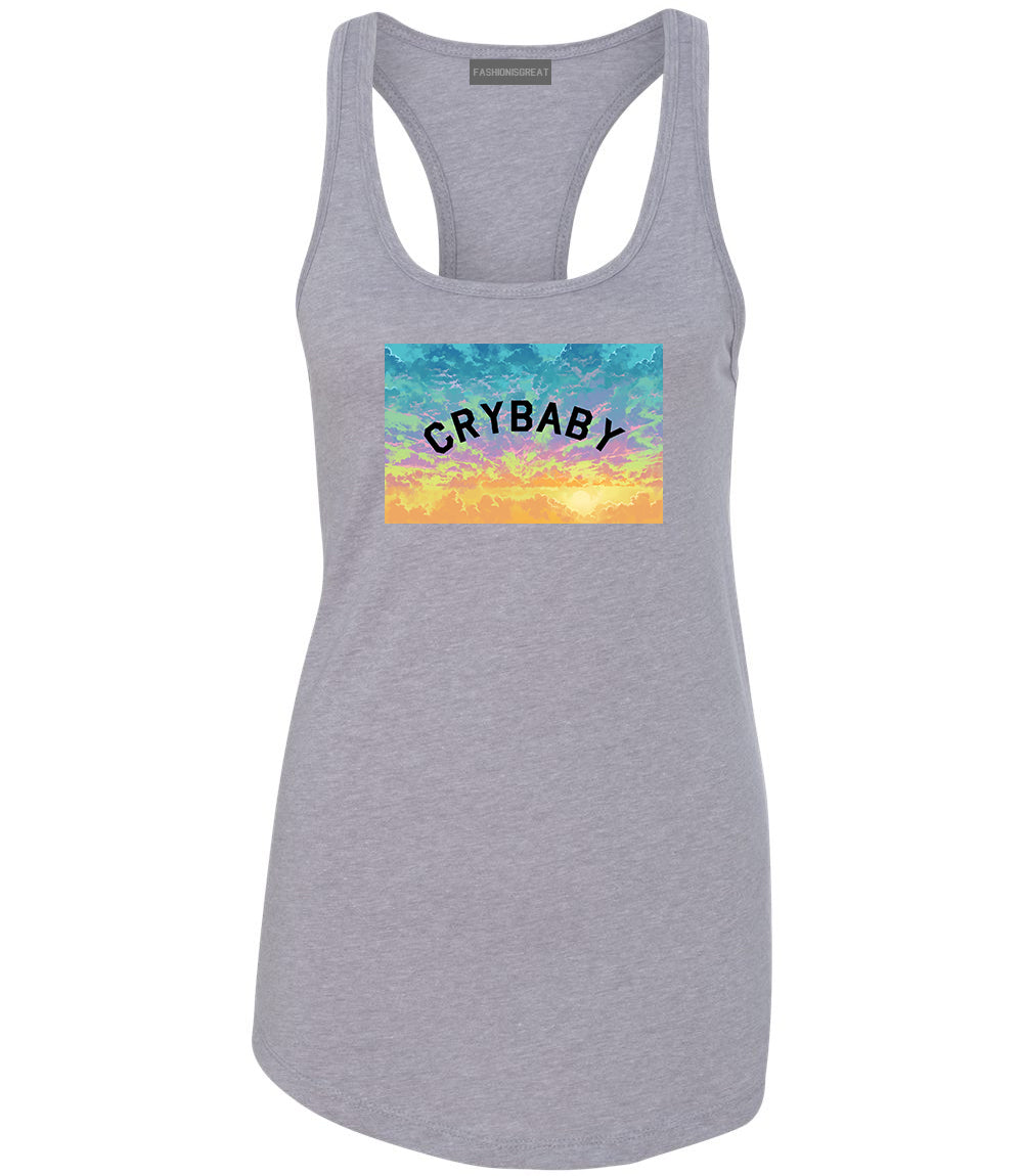 Crybaby Tie Dye Box Grey Womens Racerback Tank Top