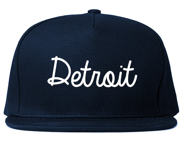 Detroit Michigan Script Chest Blue Snapback Hat