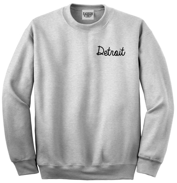 Detroit Michigan Script Chest Grey Womens Crewneck Sweatshirt