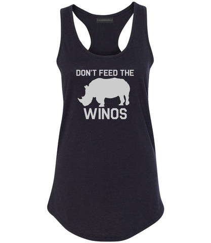 Dont Feed The Winos Wine Rhino Black Womens Racerback Tank Top