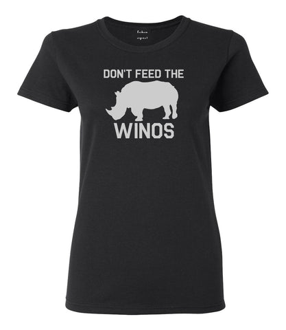 Dont Feed The Winos Wine Rhino Black Womens T-Shirt