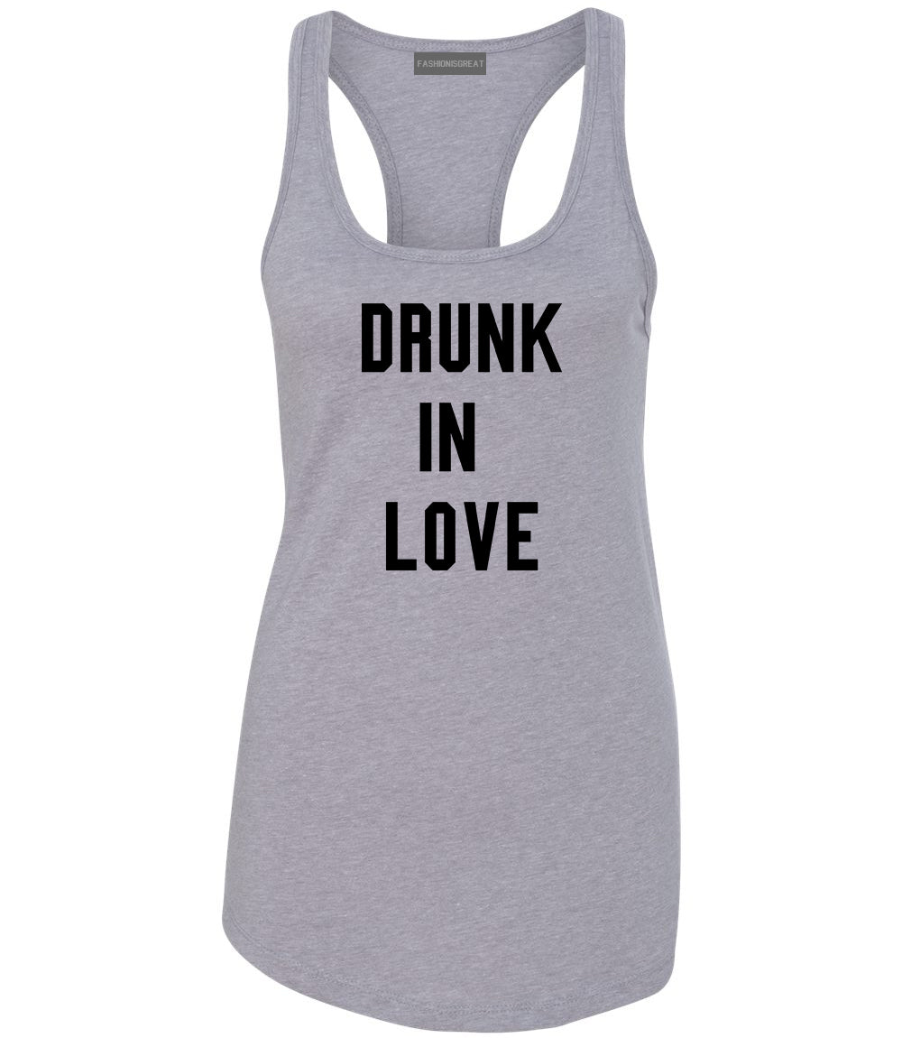 Drunk In Love Bachelorette Grey Womens Racerback Tank Top