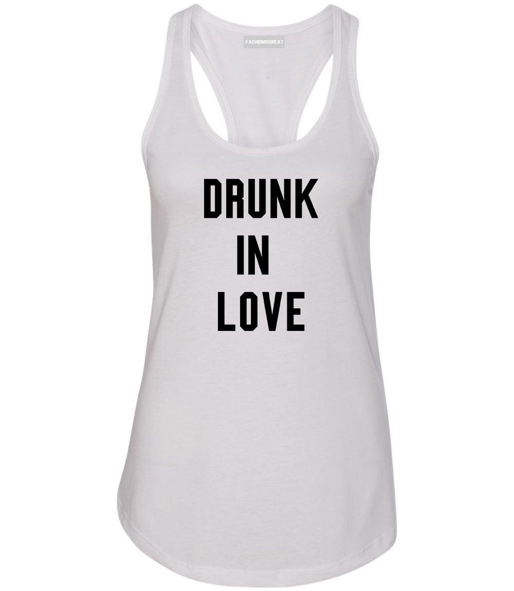 Drunk In Love Bachelorette White Womens Racerback Tank Top