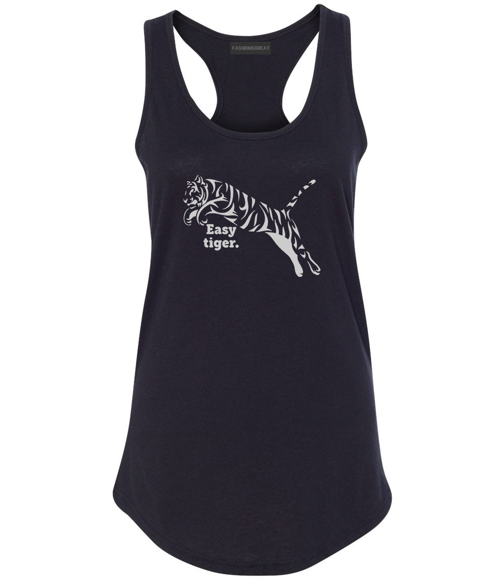 Easy Tiger Funny Animal Womens Racerback Tank Top Black