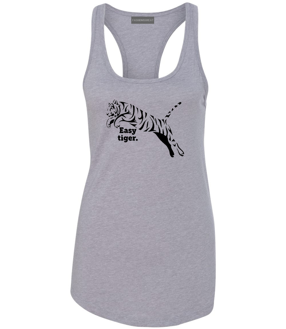 Easy Tiger Funny Animal Womens Racerback Tank Top Grey